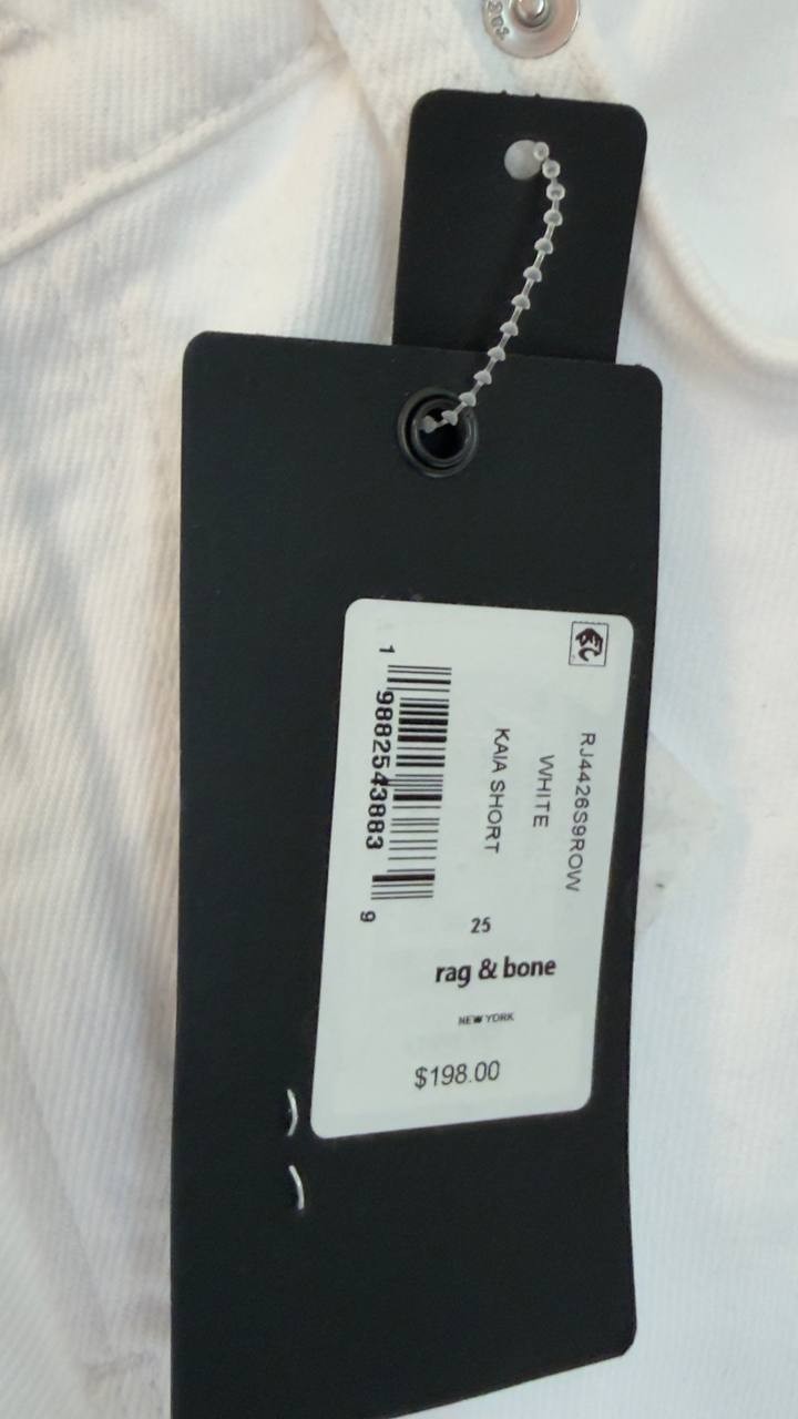 Rag & Bone Kaia High Waist Relaxed Fit Denim Shorts White 25 NWT $198