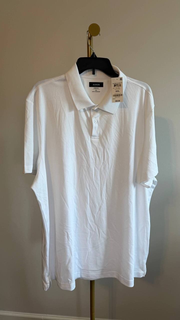 Alfani Men’s Regular‑Fit Mercerized Polo Shirt White XXL Cotton $60 NWT