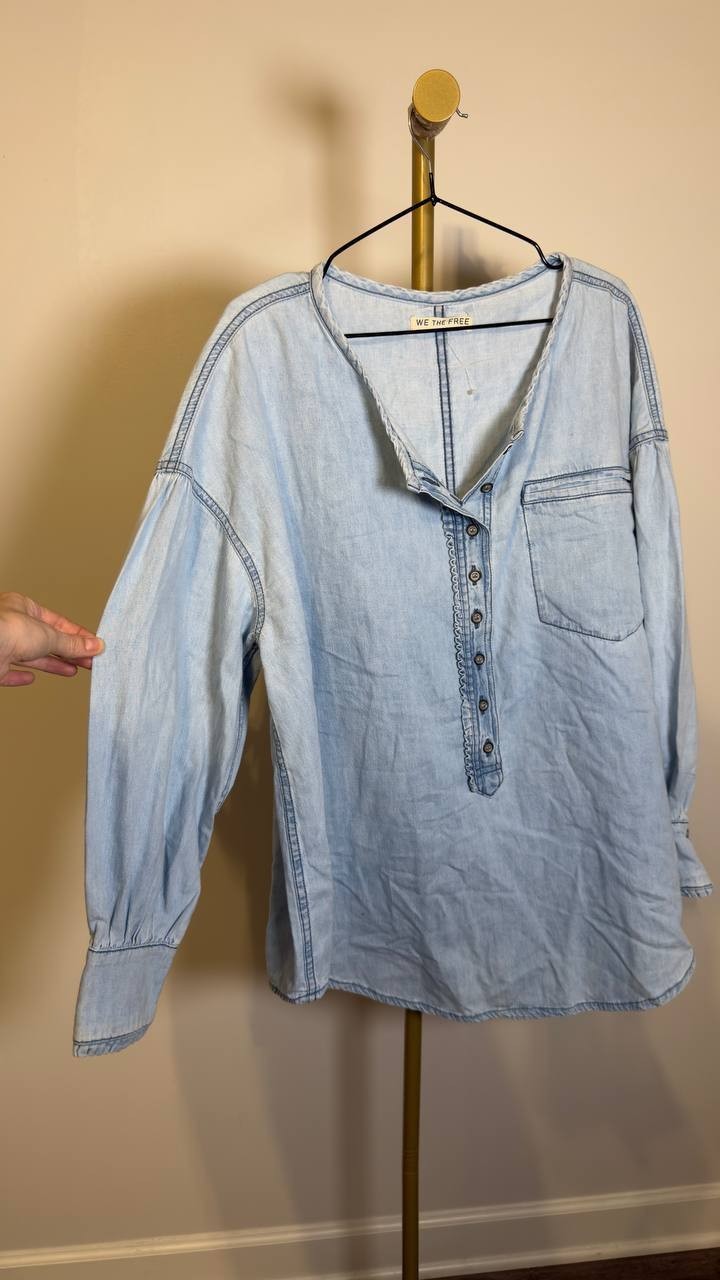 Free People We The Free Denim Dreaming Pullover Light Blue M NWOT $148