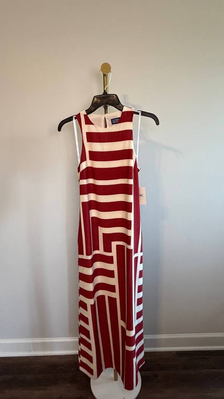 Donna Morgan Crewneck Midi Dress Cream/Dark Red 2 NWT $158