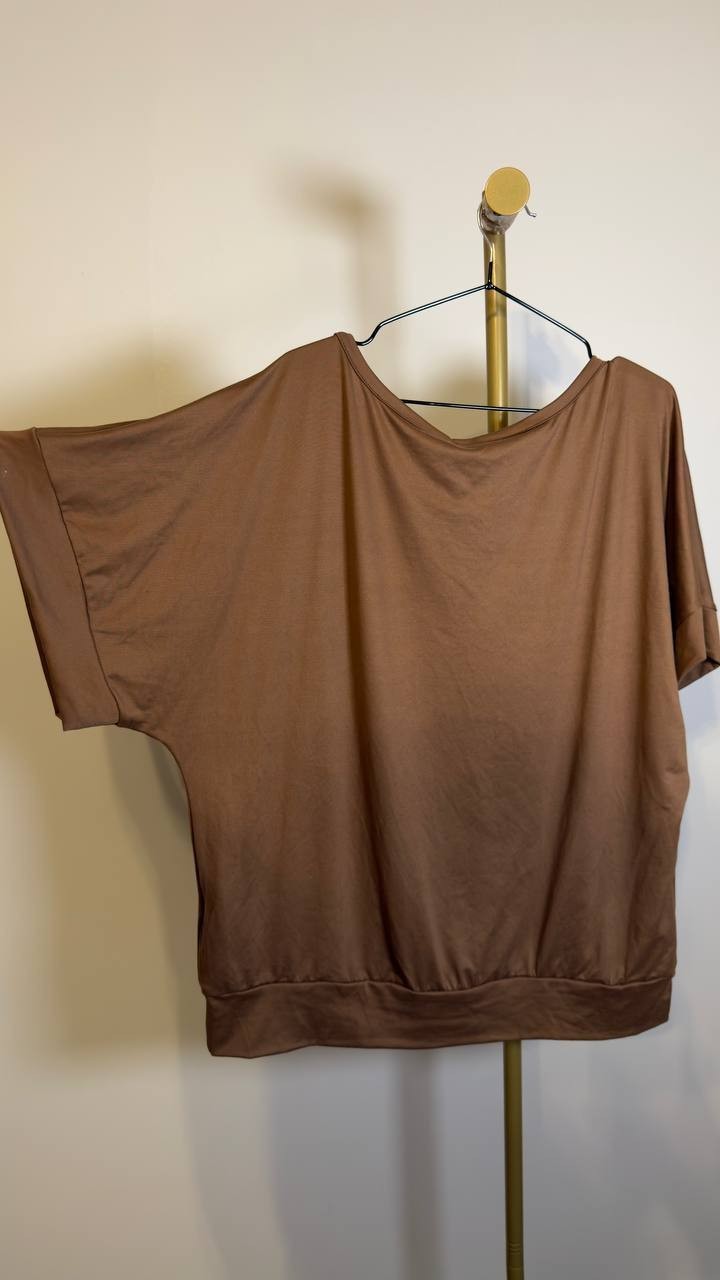 24seven Comfort Apparel Loose Fit Dolman Wide-Sleeve Top Mocha XL NWT $50