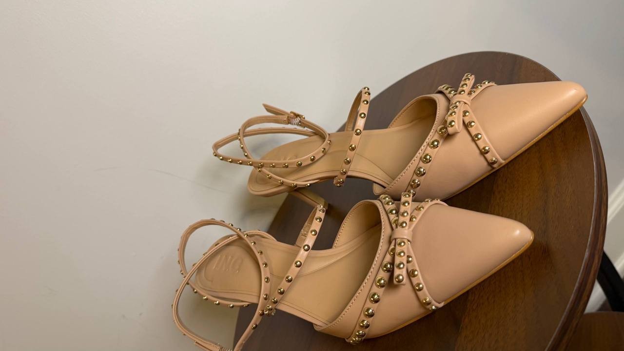 INC Gyda Pumps 8M Sweet Nude Studded Pointed Toe Stiletto Heel NIB msrp$100