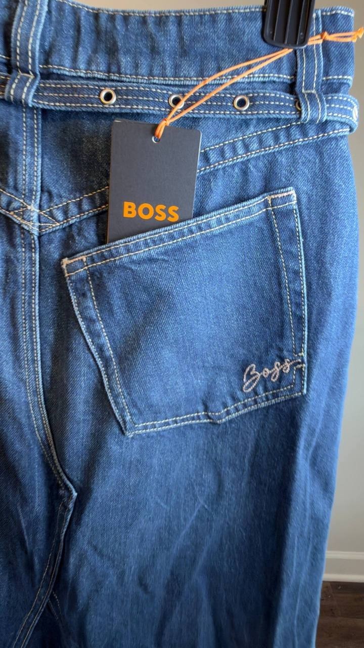 BOSS Blue-Denim Flared Skirt Dark Blue Size 27 NWT $199