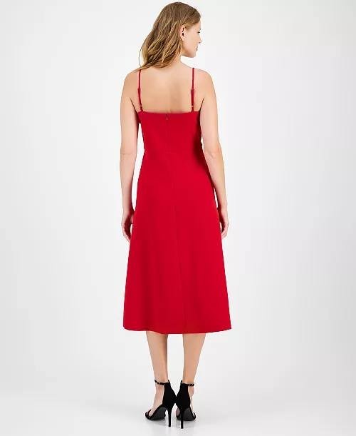 Anne Klein Women’s Bow‑Front Midi A‑Line Dress Red 6 $159 NWT