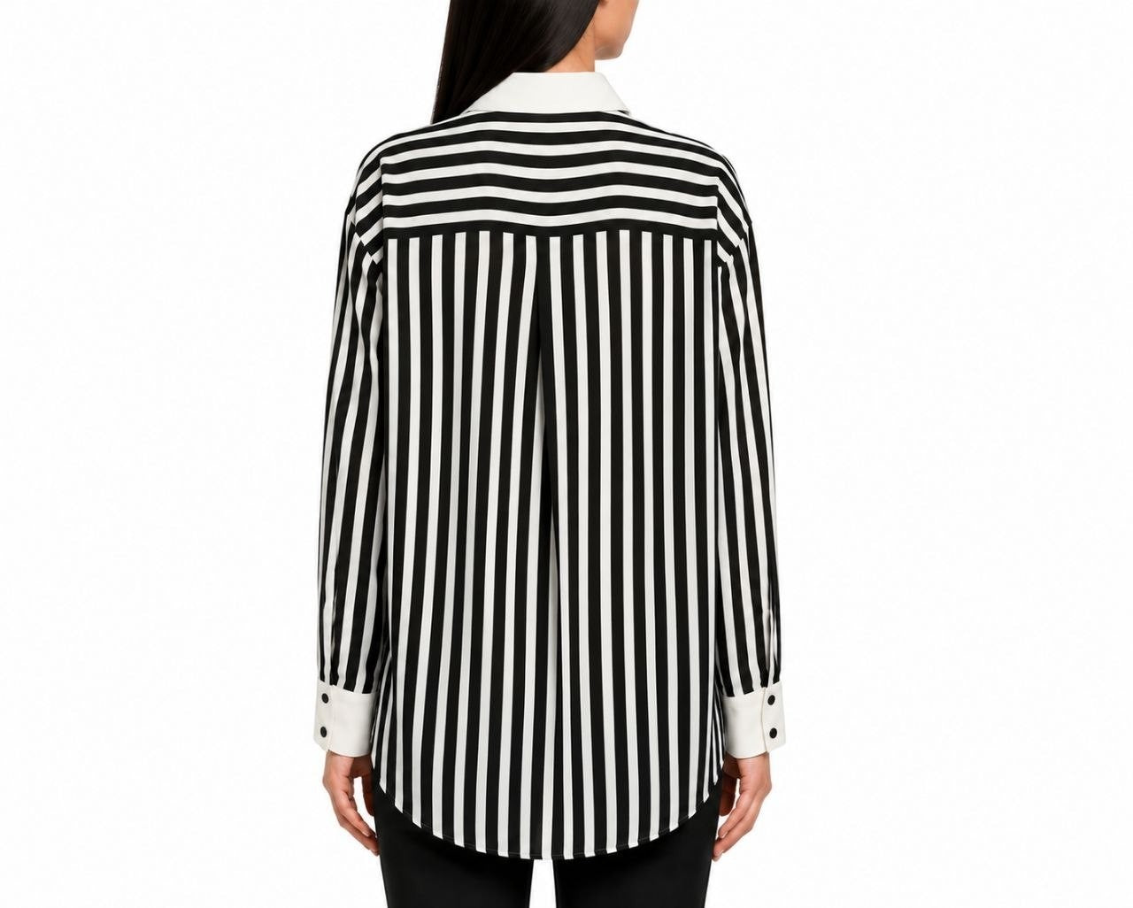 Karl Lagerfeld Paris Plus Striped Button‑Front Shirt Black/White 2X NWT $109