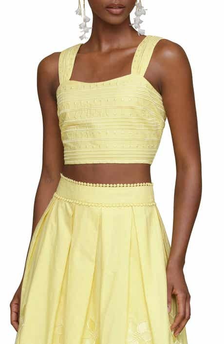 Avec Les Filles Embroidered Cotton Midi Skirt Yellow Floral Lace US 2