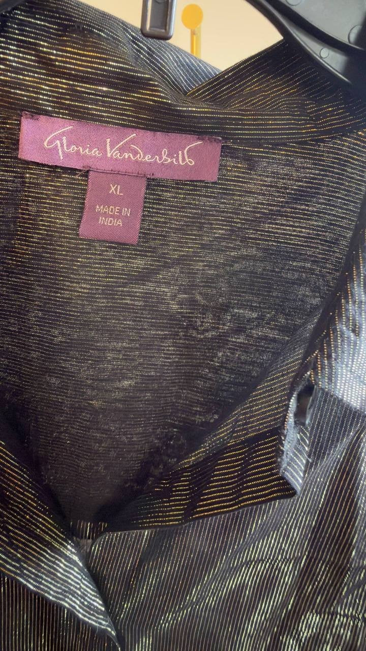 Gloria Vanderbilt Plus Size Amanda Button‑Down Shirt Black XL NWT $48