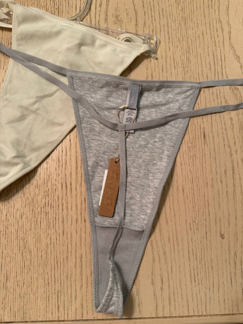 SKIMS Cotton Jersey Dipped Thong 2pk 4X Heather Grey &amp; Bone New with Tags