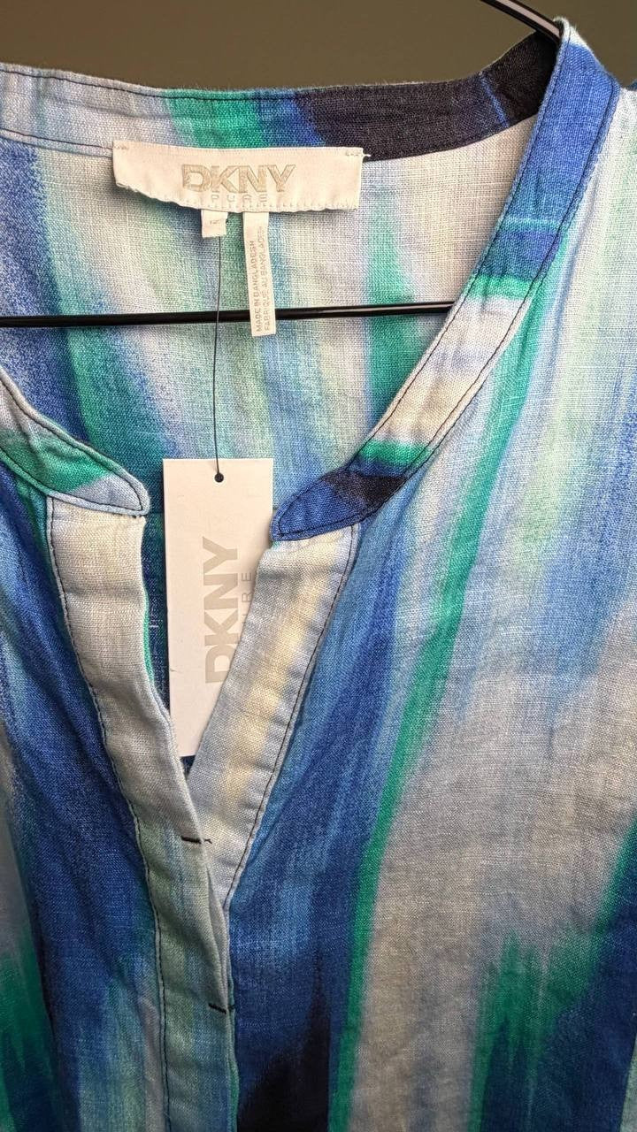 DKNY Printed Linen Short‑Sleeve Wrap Dress Caribbean Multi 12 NWT $159