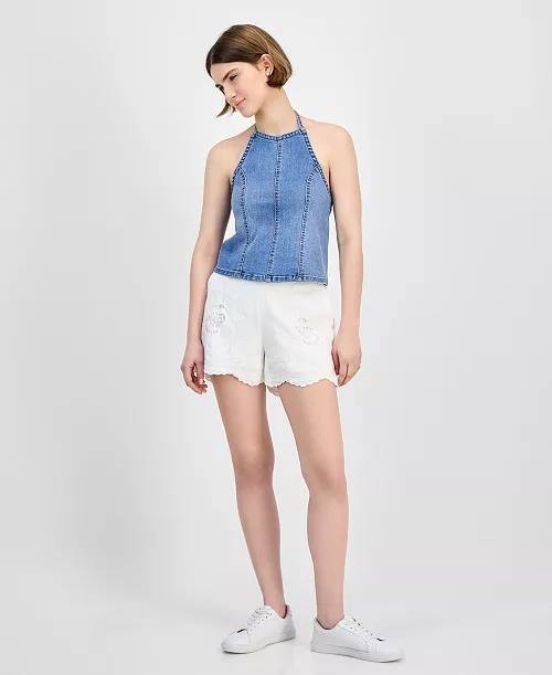 And Now This Seamed-Front Halter Denim Top – Size XL