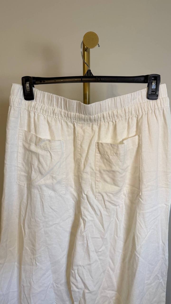 DKNY Linen-Blend Drawstring Wide-Leg Pants Light white L $89 NWT