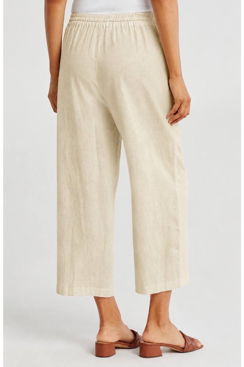 DKNY Pure Wide‑Leg Linen‑Blend Drawstring Pants Beige M NWOT $79