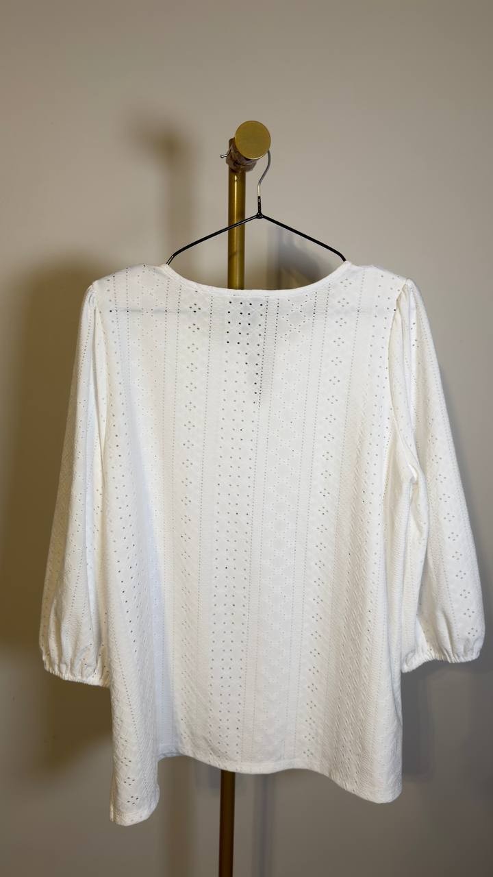 Jones New York Petite 3/4-Sleeve Pull-On Top Natural White PL NWT $79.50