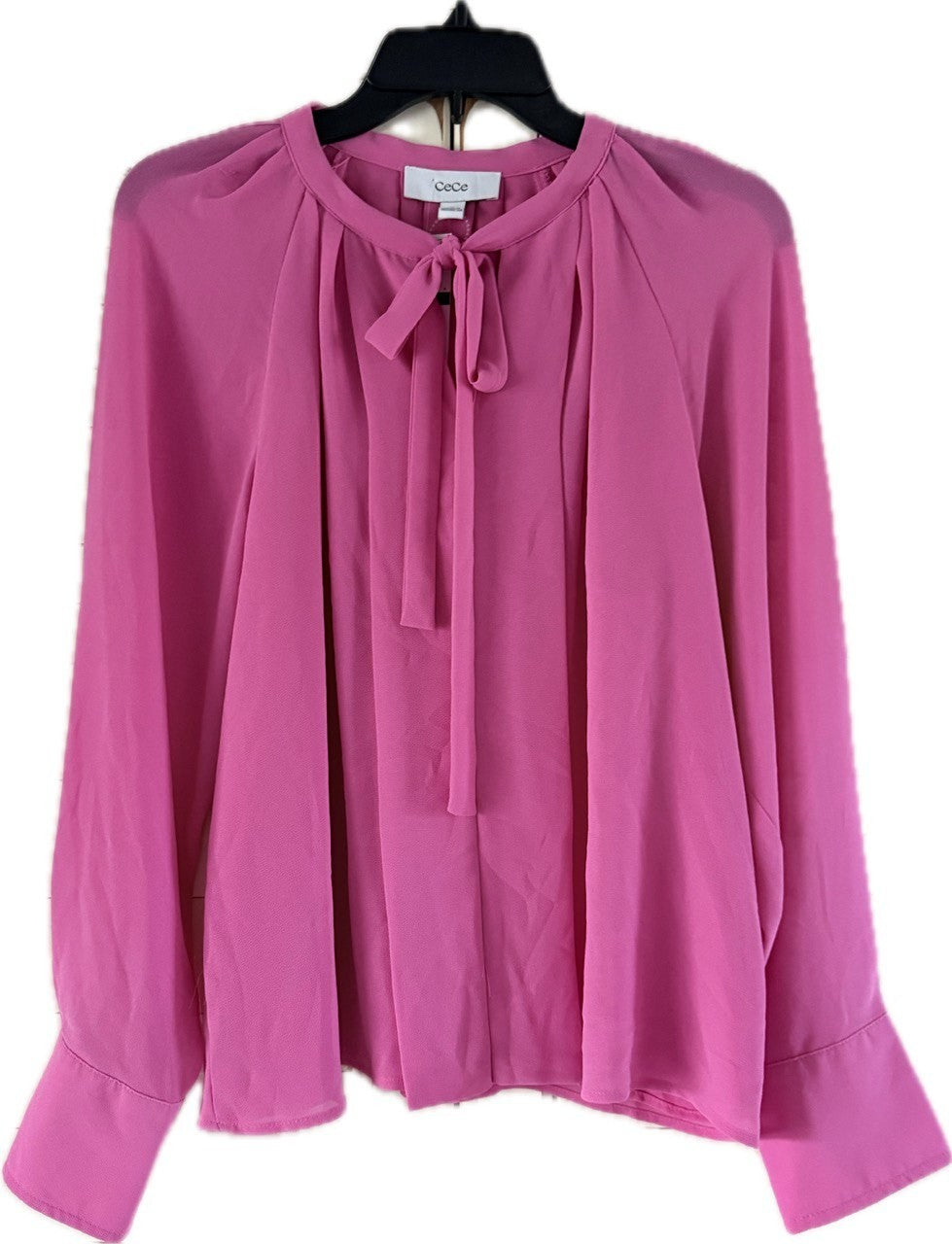 CeCe Pink Tie-Neck Pleated Blouse – Size L – Minor Snag