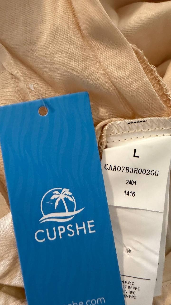 Cupshe Beige Lace Up Cover Up Dress L NWT Summer Beachwear Women Chic