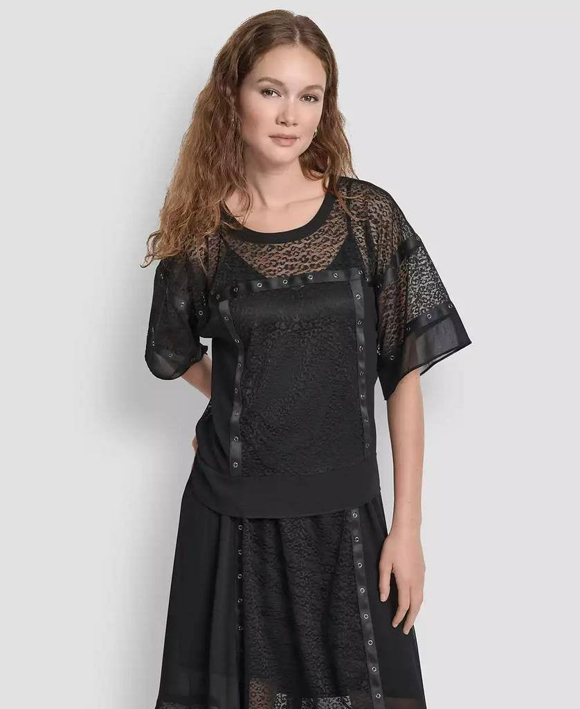 DKNY Leopard Mesh Short‑Sleeve Flowy Box Top – Size XL – NWOT – $109