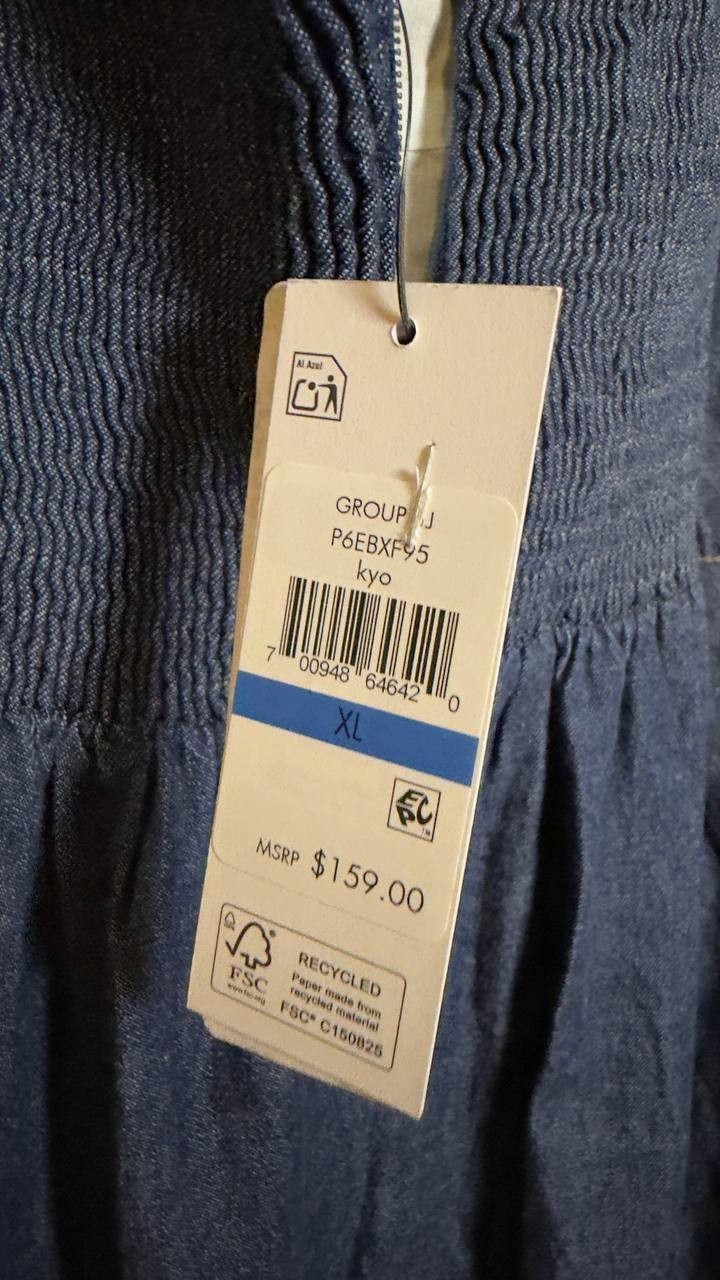DKNY Contrast Stitch Denim Midi Dress Crosby Wash XL NWT $159