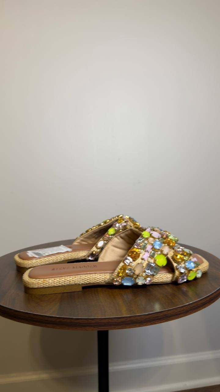 Steve Madden Slide Sandals Gold Multi 6 New $109.00