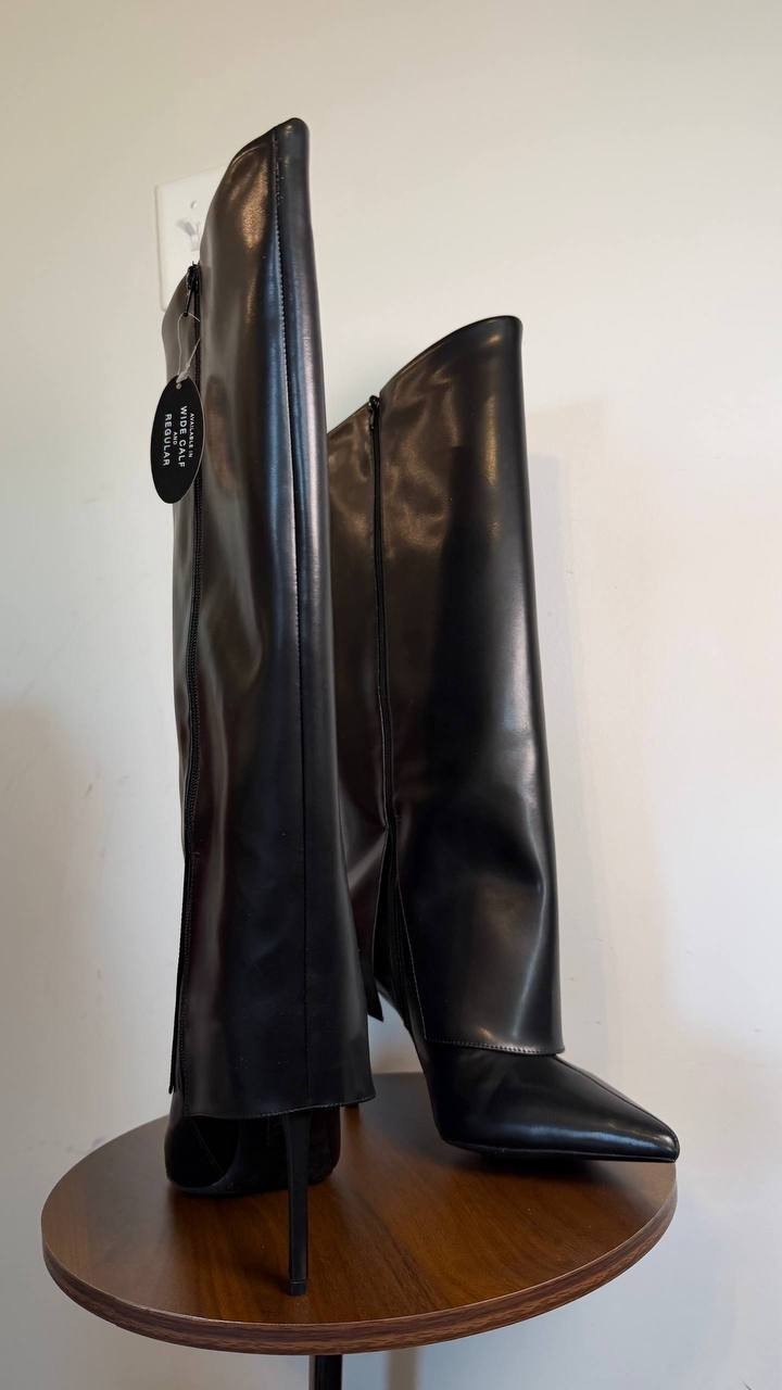 INC Skylar Fold Over Cuffed Knee High Boots Black 12M WC Man‑Made $130 NWB