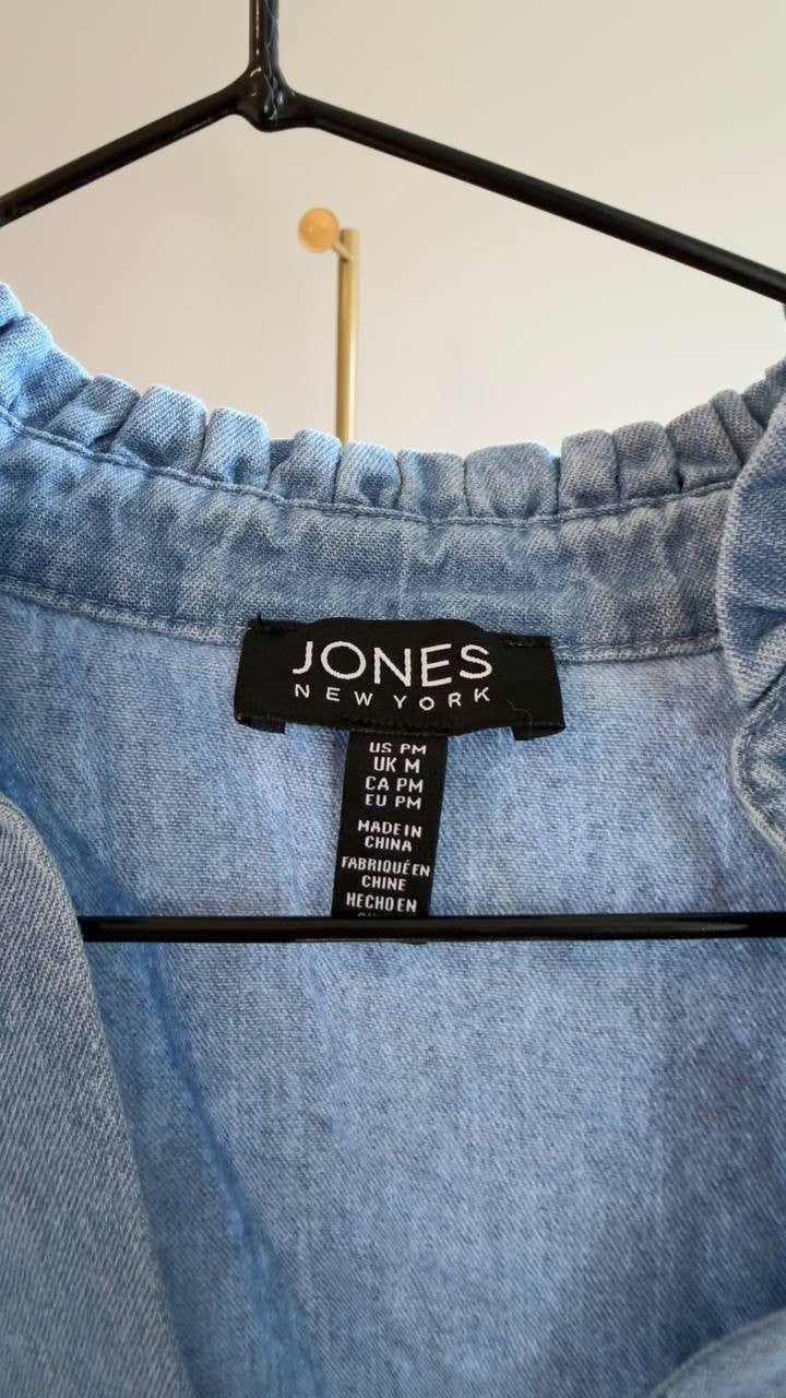 Jones New York Trapeze Chambray Ruffle Dress Pisces Wash PM NWT $99.50