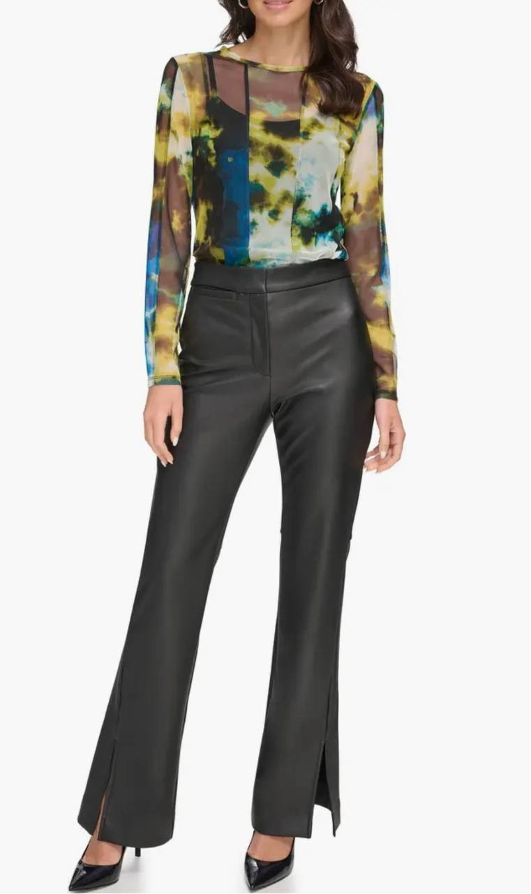 DKNY Tie-Dye Mesh Top – Size XS – NWT – Floral Multi Long Sleeve Crewneck Sheer