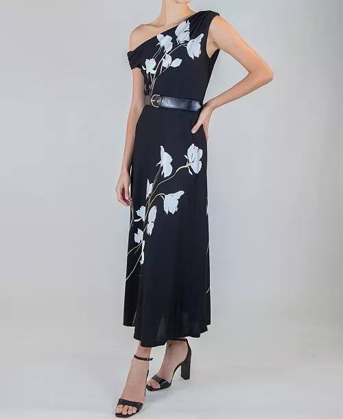 Taylor Women’s Belted Off‑The‑Shoulder Dress Black Floral 6 NWT $138
