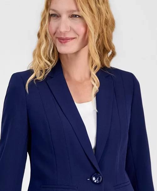 Kasper Stretch Crepe One-Button Blazer Navy Size 10P NWT $99