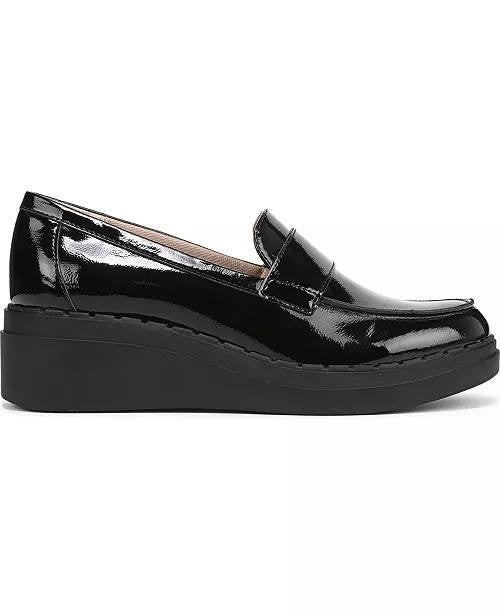 LifeStride Dolce Loafers 8W Black Faux Patent Wedge Comfort NIB msrp$89.99