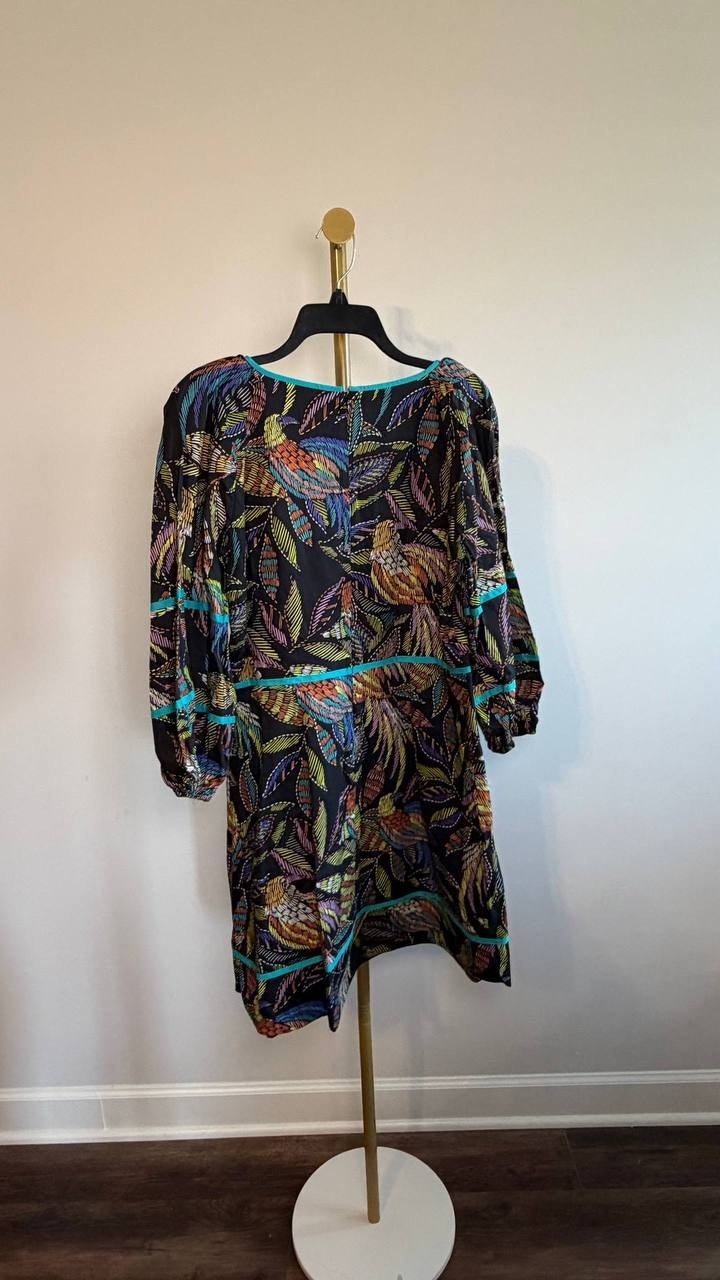 Vince Camuto Puff Sleeve Cotton Poplin Dress Black Multi 12 NWT $138