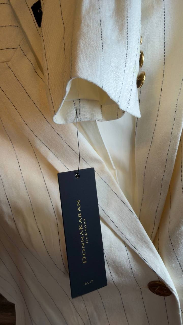 Donna Karan NY Pinstriped Blazer Cream 10P Petite NWT $189