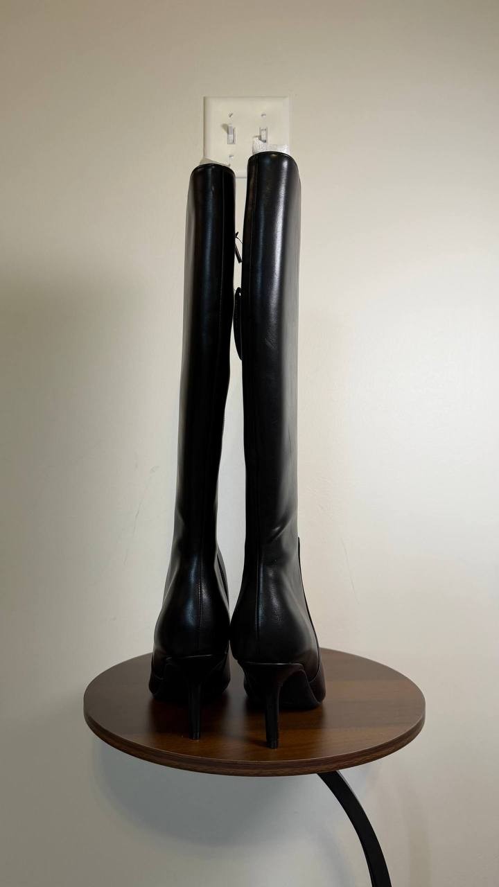 INC Mckennaa Boots 7W Black Beauty Pointy Toe Stiletto Knee‑High NIB msrp$99.90