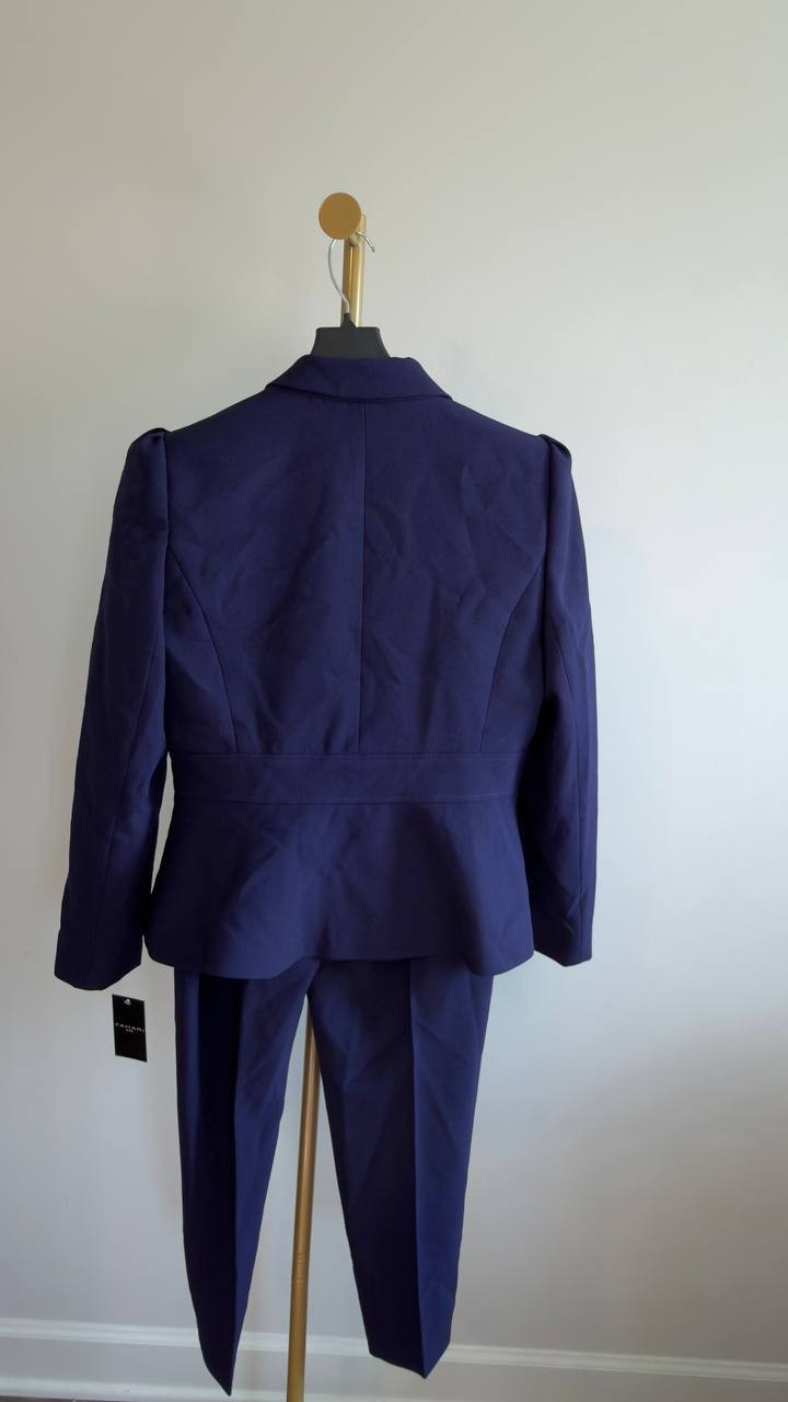 Tahari ASL Peplum Blazer & Tapered Pants Set Midnight Navy 12 NWT $229