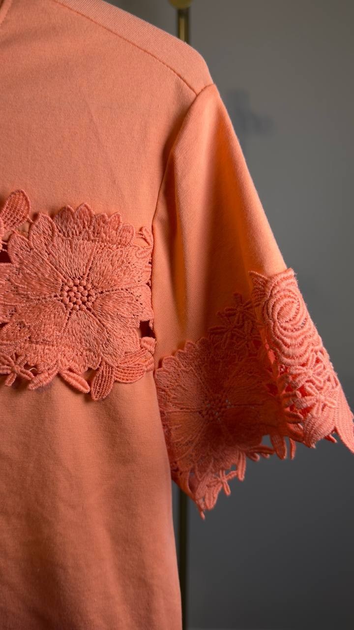 Karl Lagerfeld Lace‑Trim Knit Top Orange XS NWOT $99