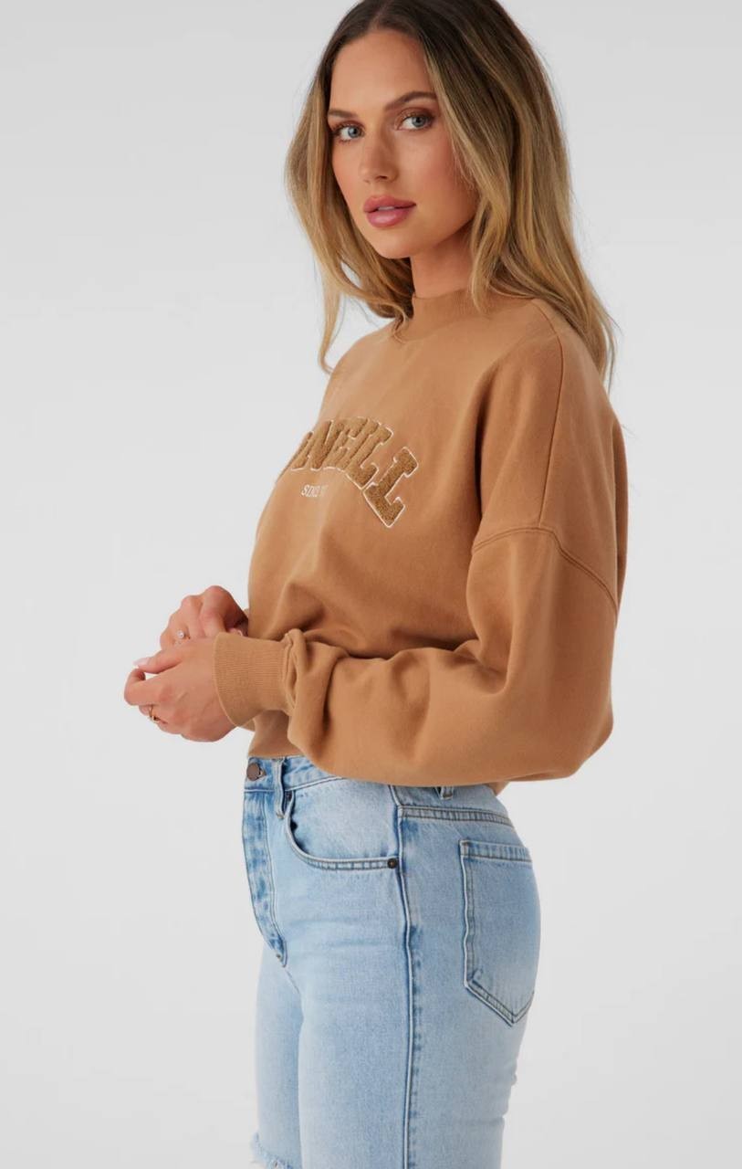 O'Neill Cropped Oversized Sweatshirt Tan Fleece Pullover Women S-L NWT