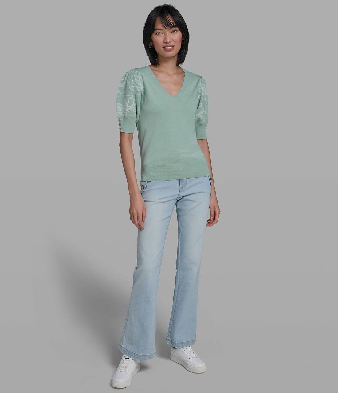 Karl  Lagerfeld  Paris  Women’s  Floral   Sweater  Fresh  Mint  L  NWT  $89