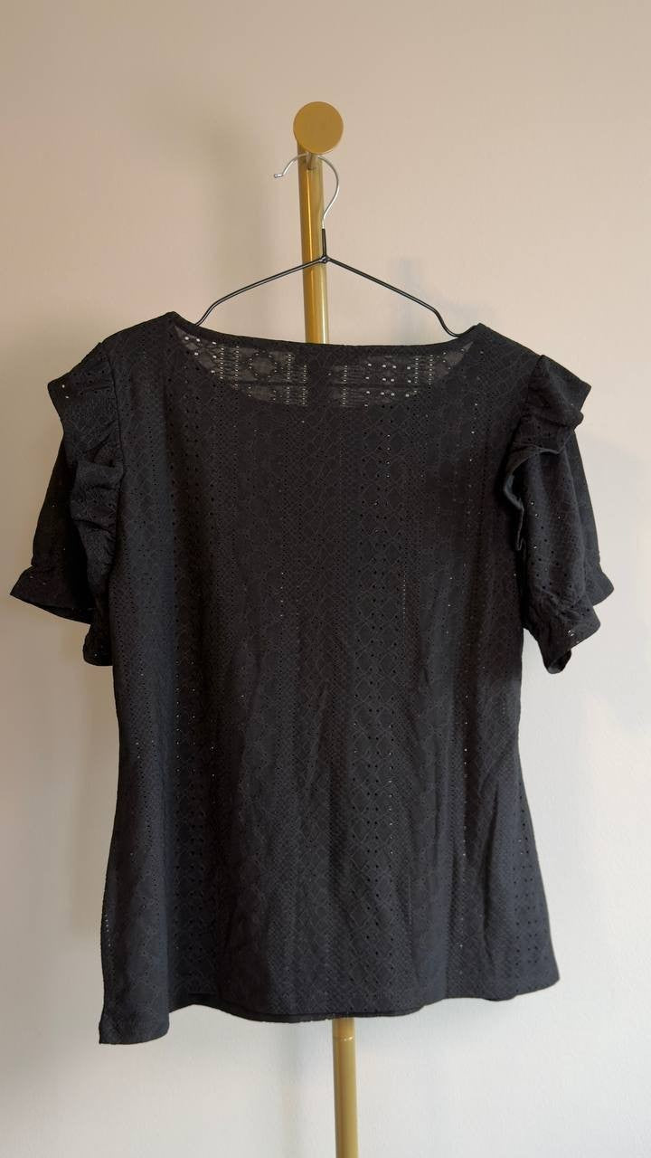 Belldini Knit Eyelet Ruffle Sleeve Top Black L NWT $49