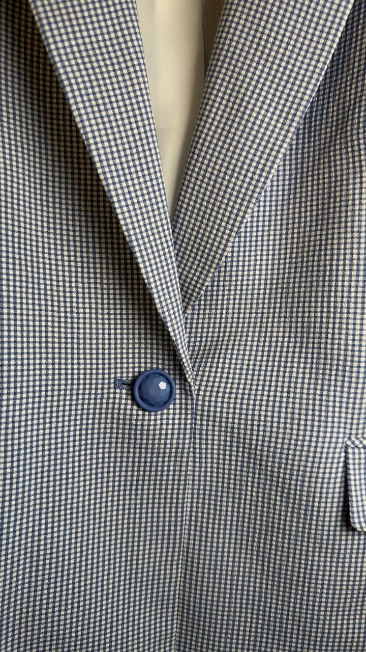 Le Suit Plaid One-Button Blazer Chambray/White 18 NWOT $90