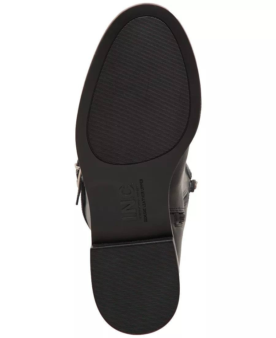INC Britta Boots 6.5M Black Beauty Leather Knee Riding Flat Zip NIB msrp$189