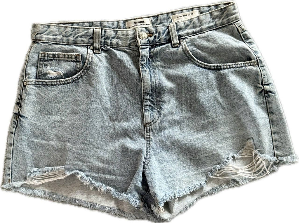 Cotton On Light Wash High-Rise Distressed Denim Shorts – Size 12 US