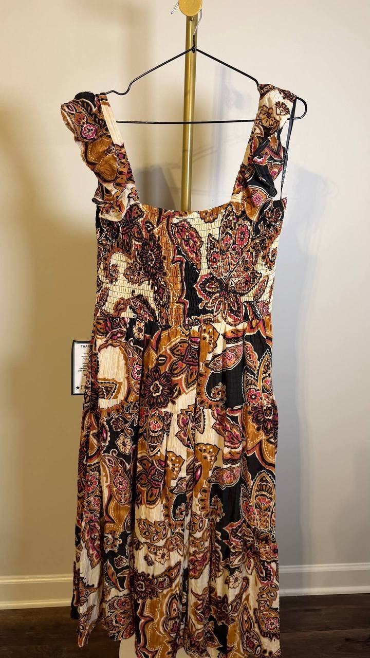 Vince Camuto Paisley Tiered Midi Sundress Multicolor L $108 NWT