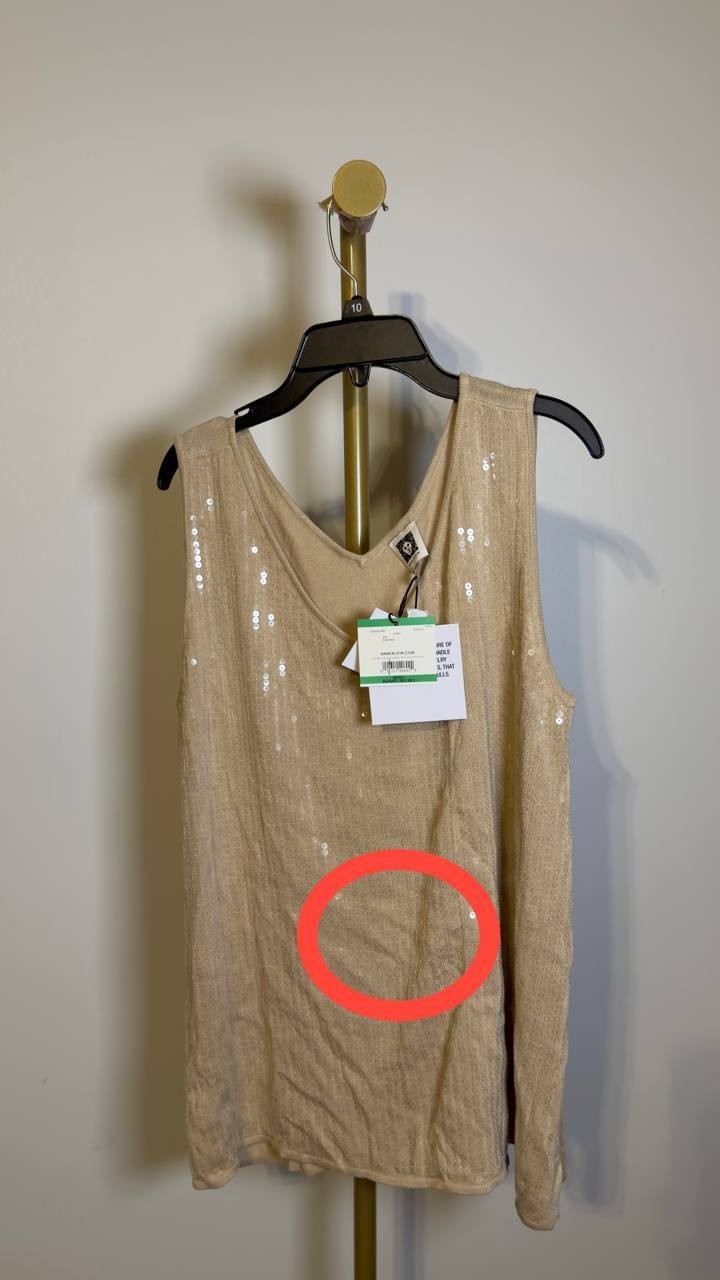Anne  Klein  Sequins  V‑Neck  Tank  Safari  L  NWT  $79  