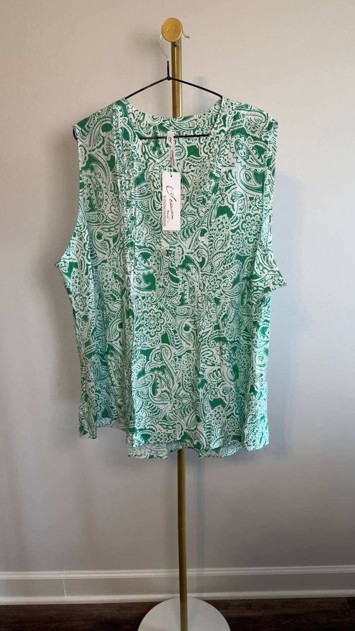 NY Collection Plus Size Sleeveless Pintucked Blouse Green 3X NWT $44