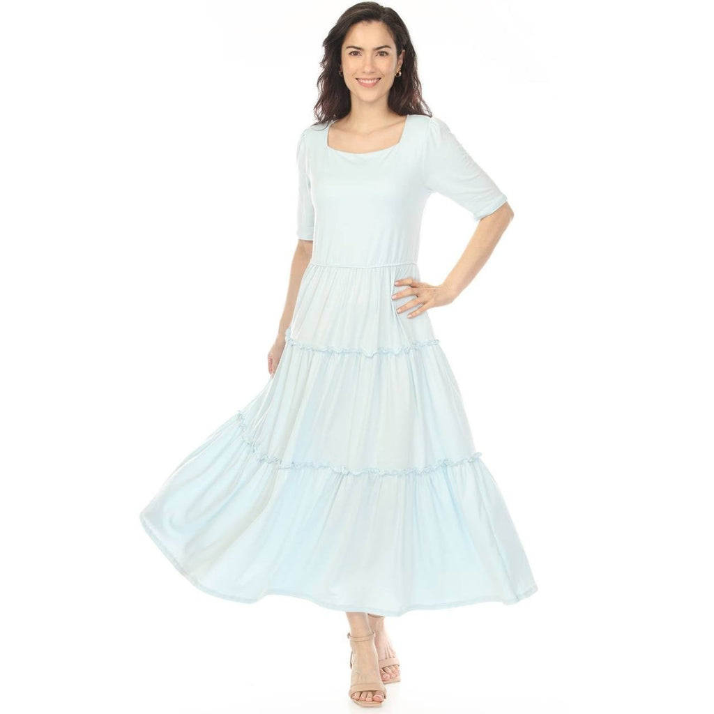 White Mark Women’s Square Neck Tiered Maxi Dress Light Blue XL NWT $86
