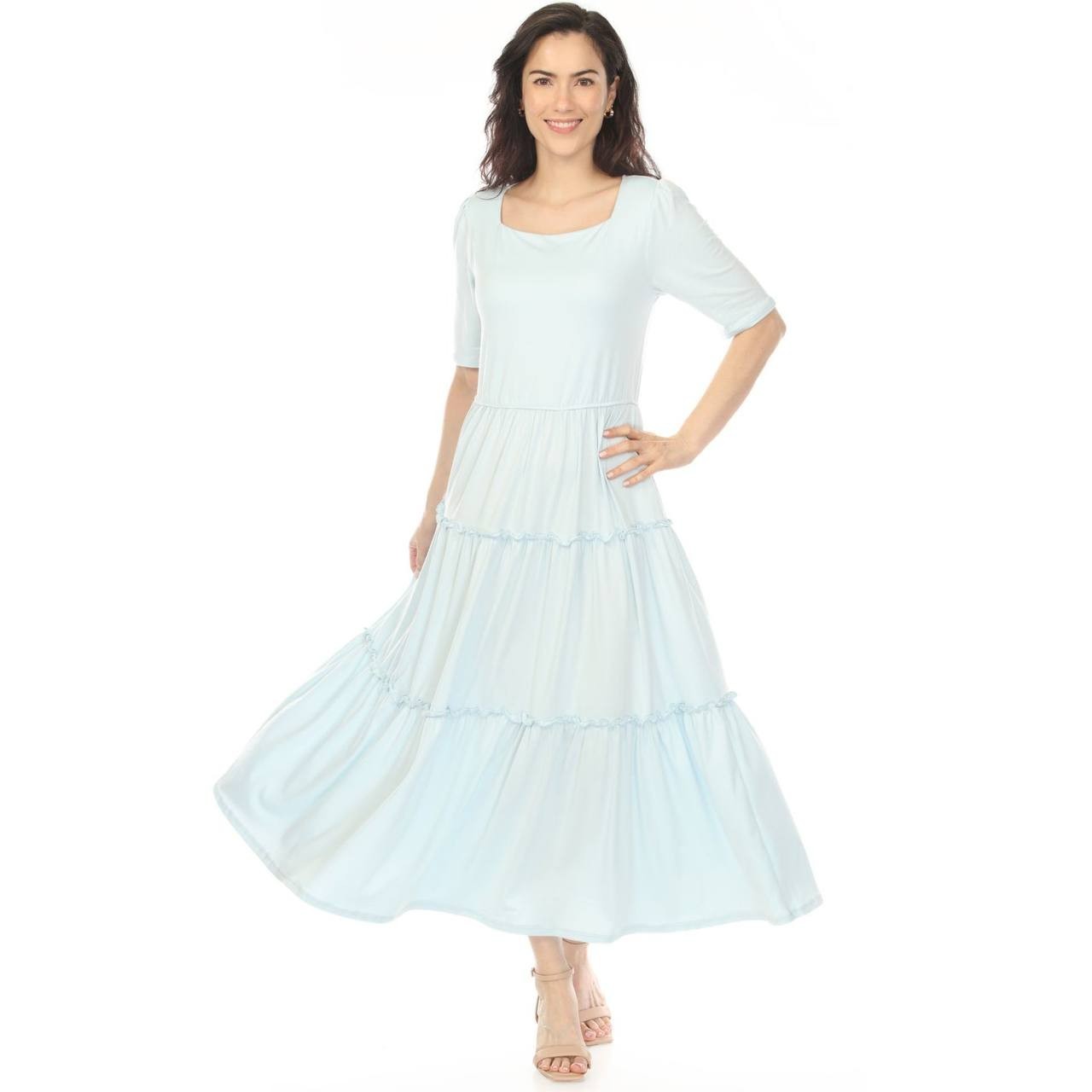 White Mark Women’s Square Neck Tiered Maxi Dress Light Blue XL NWT $86