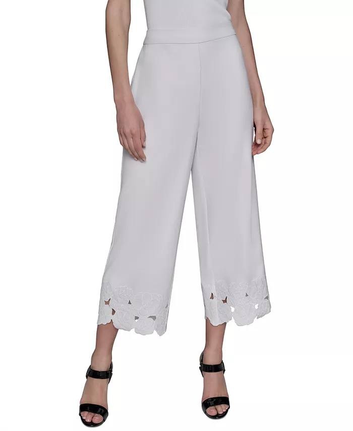 Karl Lagerfeld Paris  Floral-Hem Pull-On Pants Soft White 12 NWOT $229