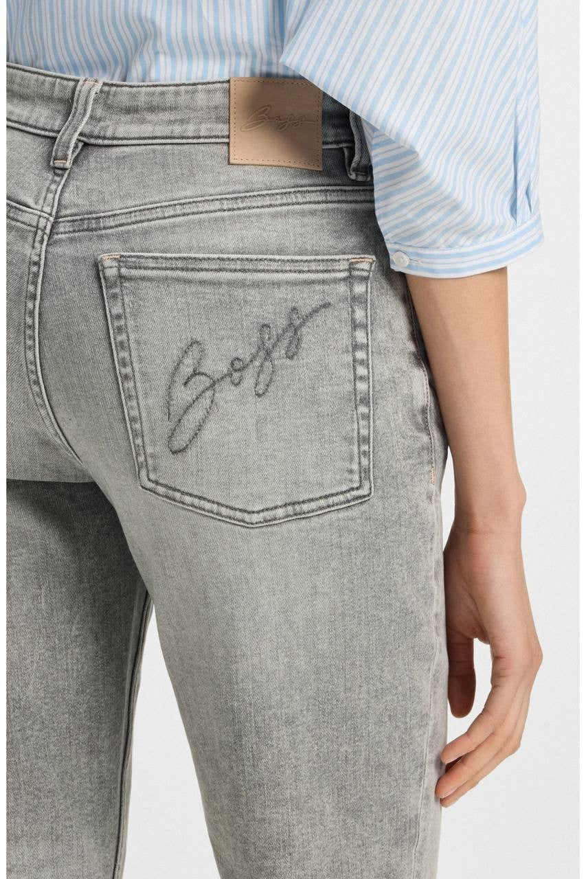 BOSS Kick‑Flare Comfort‑Stretch Slub Denim Jeans Soft Grey 27 NWT $129