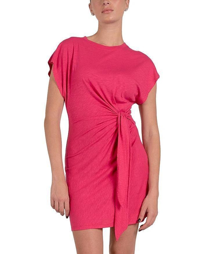 Elan Fuchsia Short Sleeve Side Tie Cotton Sheath Dress, Size M, Vacation