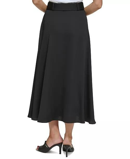 DKNY Women’s High Waisted Self‑Tie Midi Skirt Black Size 16P NWT $109