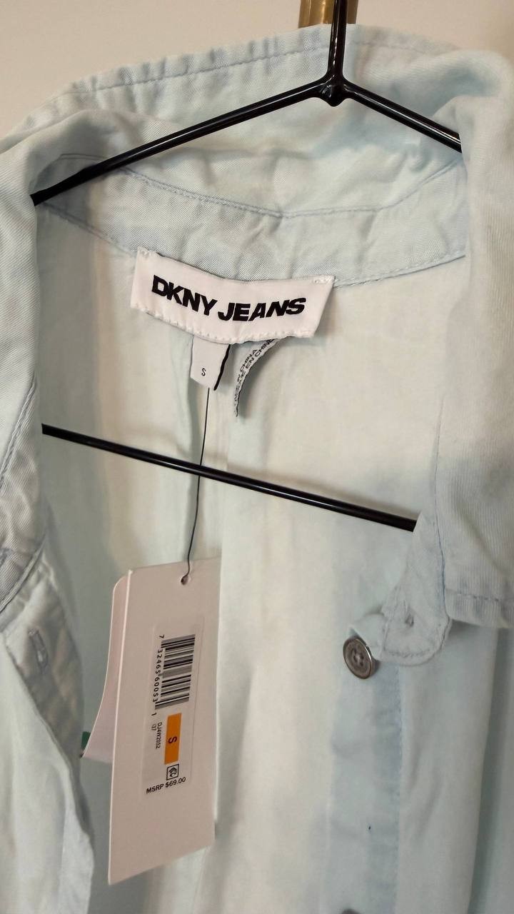 DKNY JEANS Blue Rolled Sleeve Shirt Size S NWT Casual Modern Top msrp$69