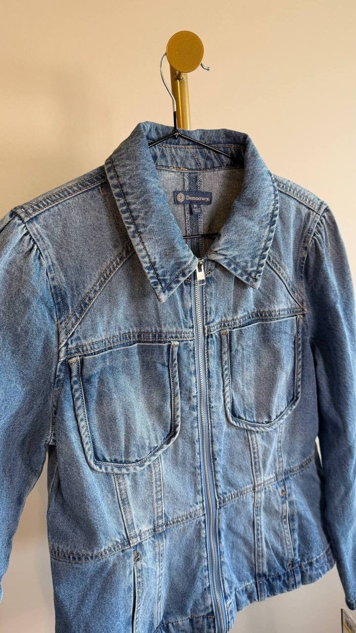 Democracy Women’s Cotton Denim Peplum‑Hem Jacket Light Blue M $98 NWT